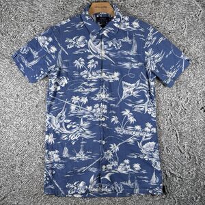 Polo Ralph Lauren Hawaiian Shirt Men’s XS Classic Fit Floral Blue Marlin Linen